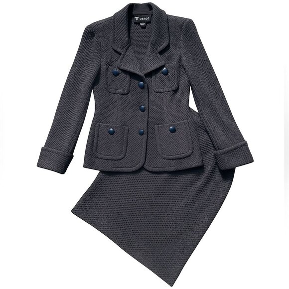 St. John Caviar Black Textured Skirt Suit Women’s Size 2 Two Piece Set - Picture 1 of 10